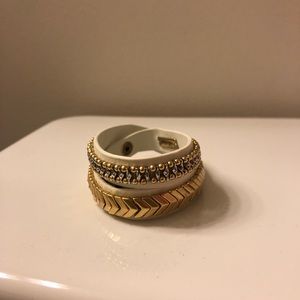 Stella & Dot white and gold leather wrap bracelet